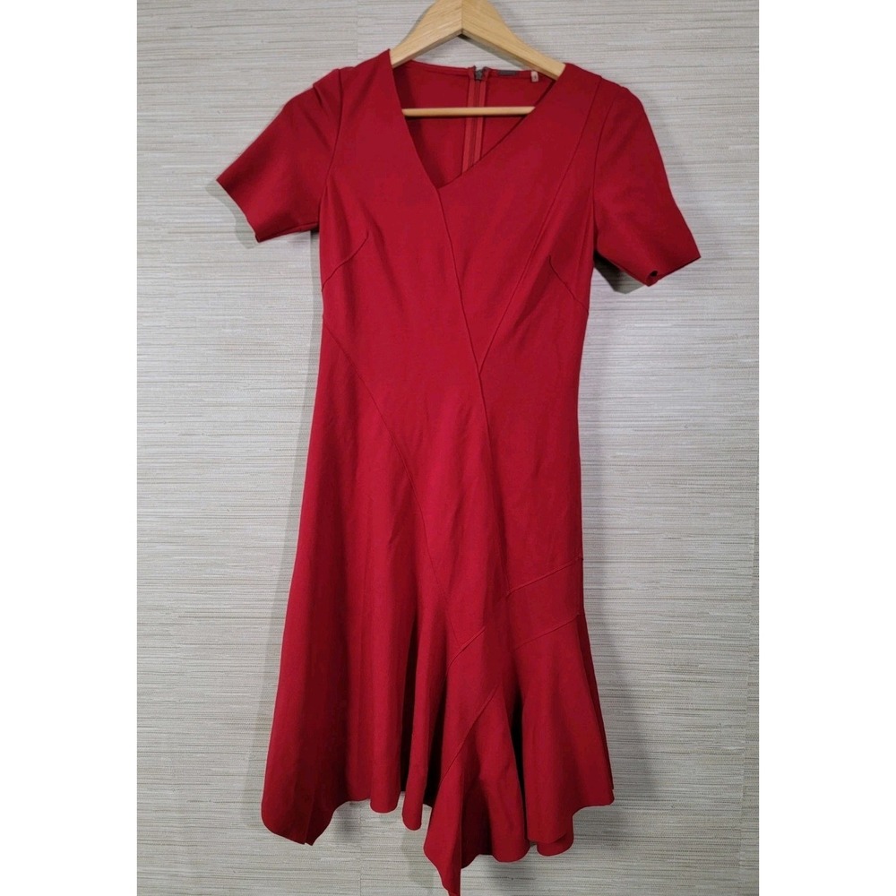 Elie Tahari Women's‎ Red Dress Size 4 Fit Flare V Neck Short Sleeve